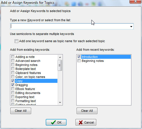 assign keyword tags to notes screen
