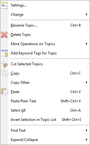 right click menu on outlining list