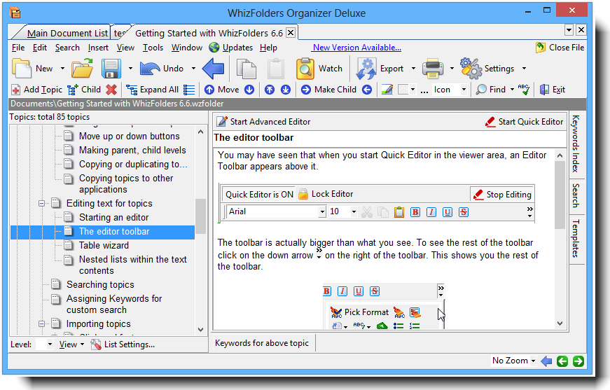 notes outliner running on Windows 8